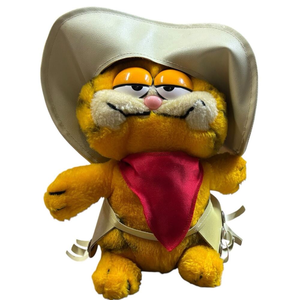 Vintage Plush Garfield Cowboy "Move Over Duke" Dakin 1978/1981 White Chaps Hat